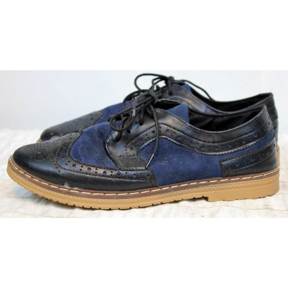Blue Leather Suede Wing top Dress Shoes Dance Uniform Men 9.5 10 Flexible Comfor